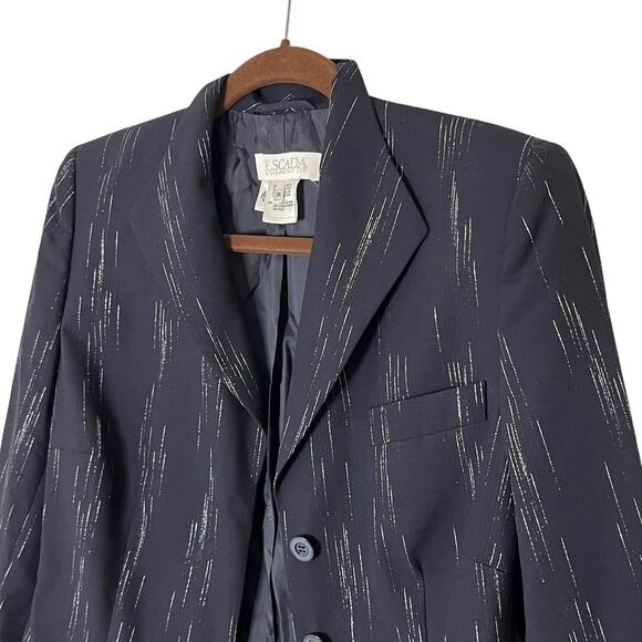 Vintage Escada Long Black Blazer Striped with Silver Size 38 (Small) - Picture 10 of 13